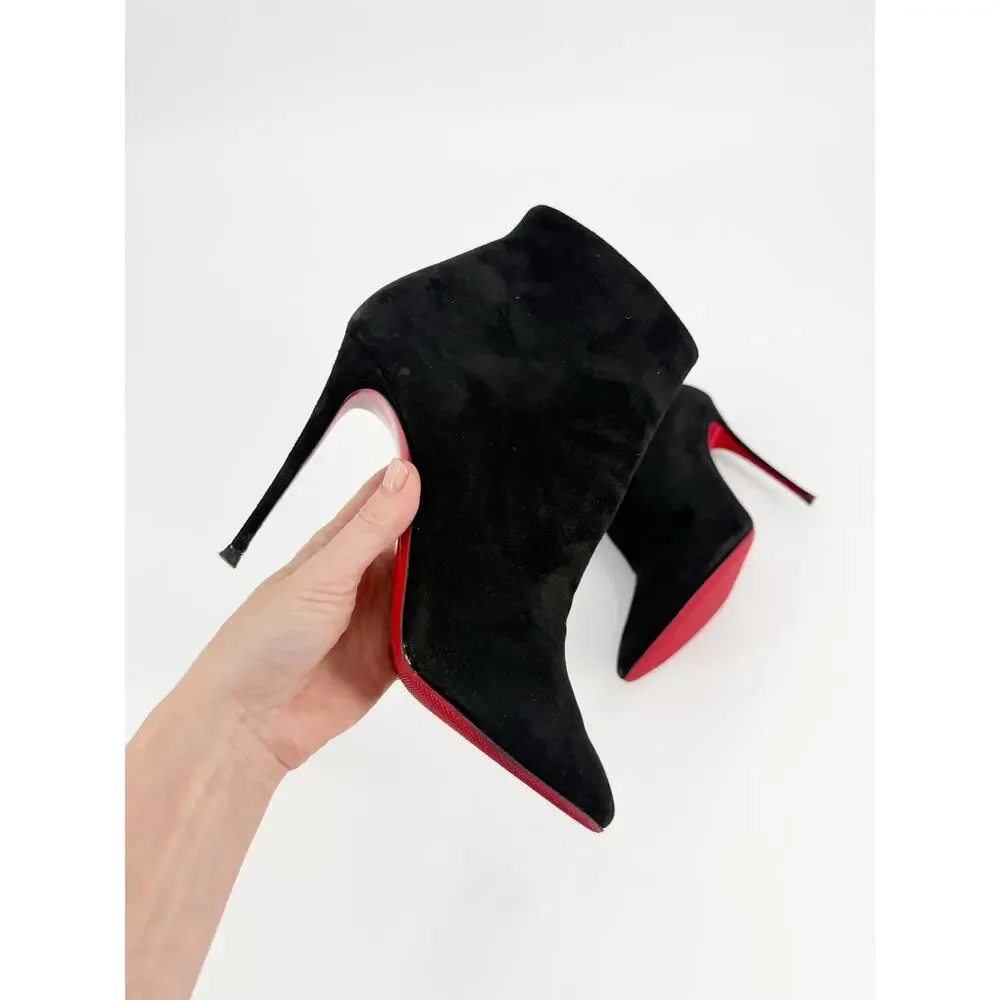 Christian Louboutin Eloise Booty 100 Black Suede Ankle Boots Size 39 EU Box Bag